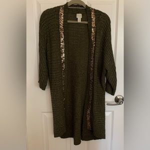 Chico’s loden green cardigan with sequined edge….size 1